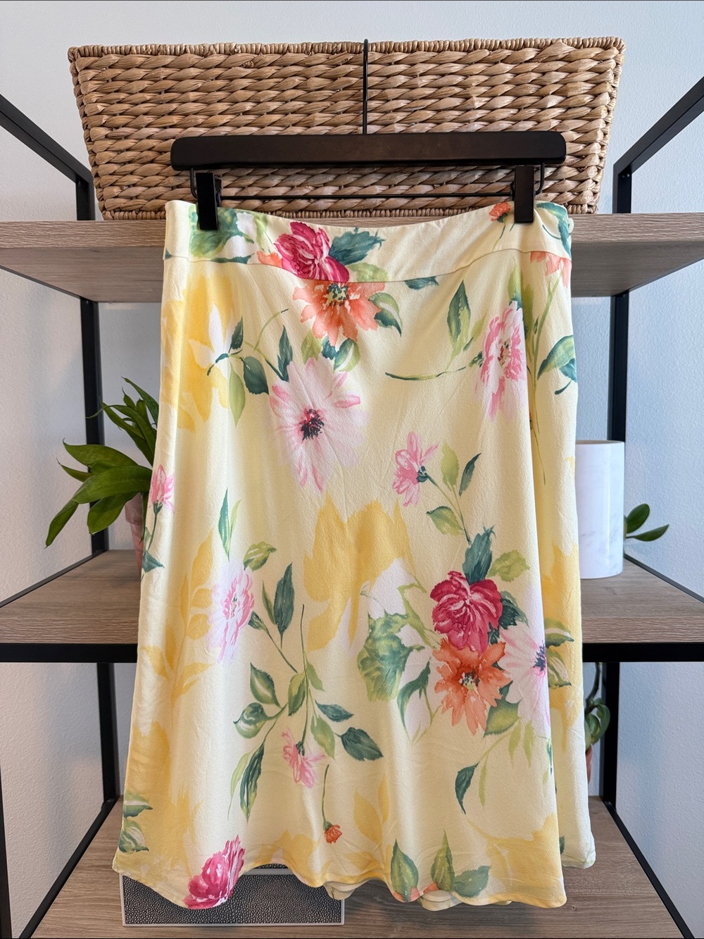 Talbots 100% Pure Silk Vintage Woven Watercolor Flower Print Full Lined Skirt 12